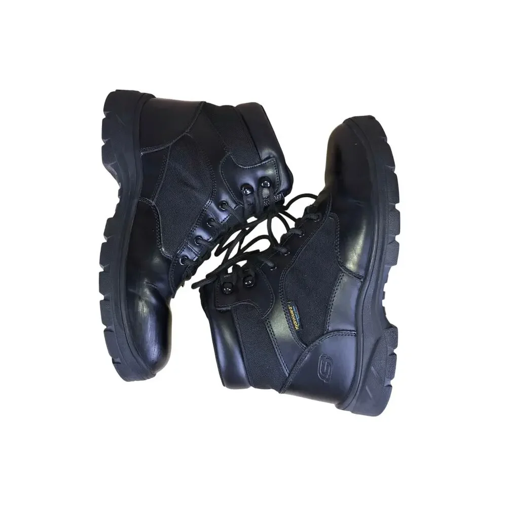 Skechers Boots Men’s 11 Black Waterproof Leather Work Slip Resistant Relaxed Fit